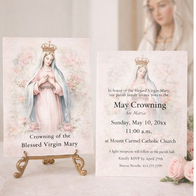 Convite Catholic May Crowning Invitation Blessed Mary (Criador carregado)