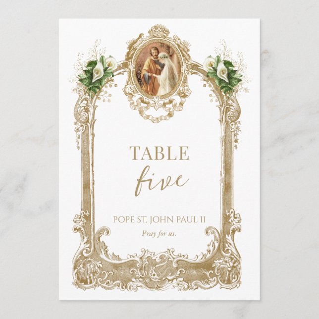 Convite Catholic Saint Wedding Table Number  (Frente)