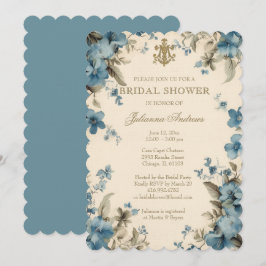 Convite Católica Blue Floral Chá de panela Marian Cross