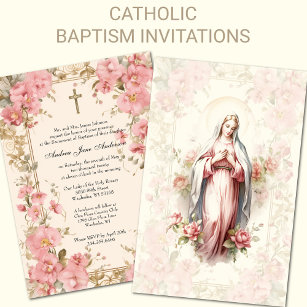 Convite Católica Menina Batismo Natal Bênção Mãe