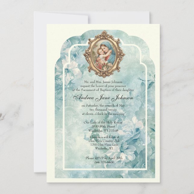 Convite Católico Batismo Natal Abençoado Mãe Jesus (Frente)