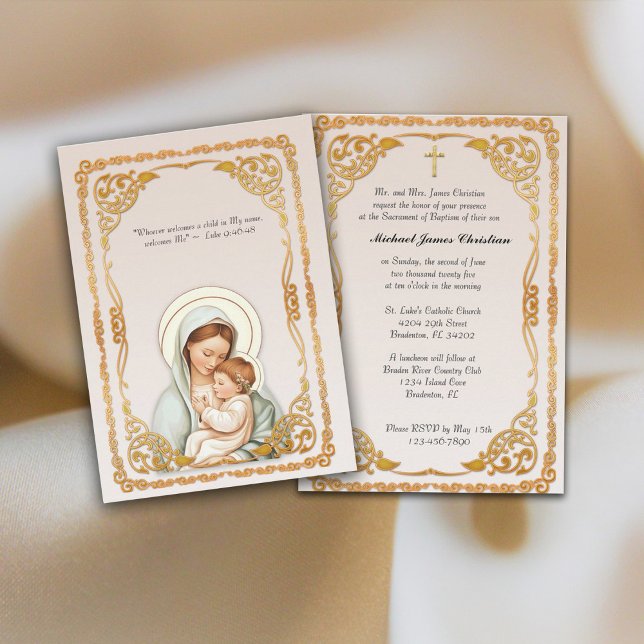 Convite Católico Batismo Natal Abençoado Mãe Jesus (Catholic Baptism Invitation)