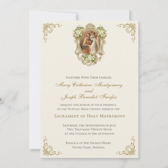 Convite Católico Casamento Jóia Preciosa Missa Nupcial  (Frente)