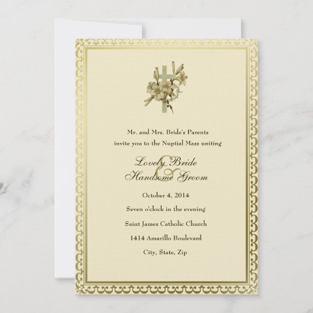 Convite católico do casamento dos lírios (Frente)