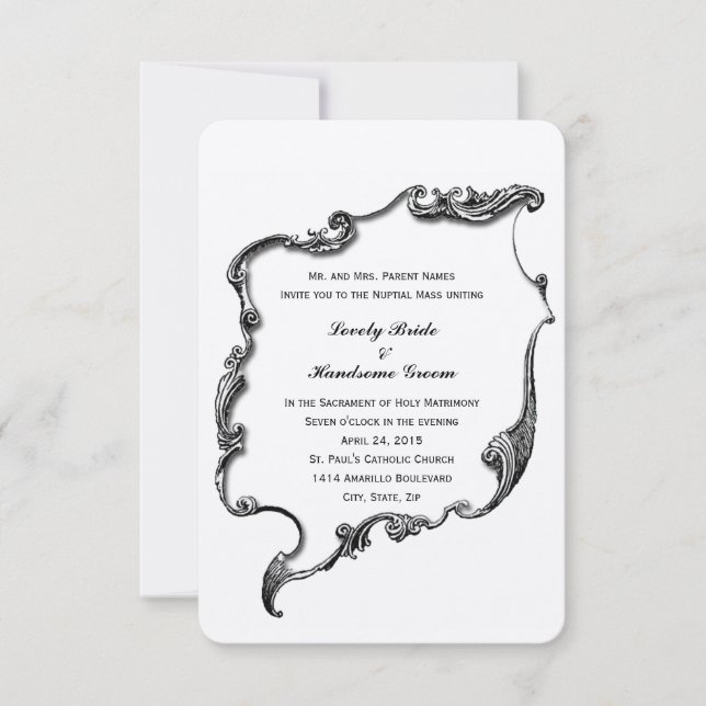 Convite Católico para Casamento de Vintage Cross (Frente)