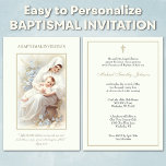 Convite Católico Vintage Baby Baptism Christening Floral<br><div class="desc">Apresentando um belo e personalizado convite de Natal Batista Católico com a Mãe Abençoada segurando o bebê com flores azuis de sotaque. Todos os textos e fontes podem ser modificados.</div>