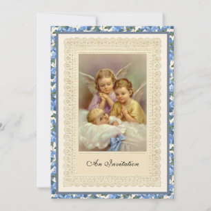 Convite Católico Vintage Boy Baptism Criando Anjos Em