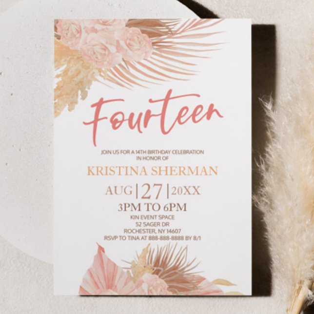 Convite Catorze Boho 14 Floral Rosa (Criador carregado)