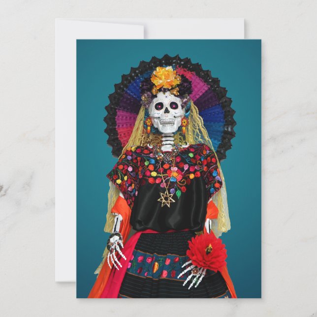 Convite Catrina Elegante no Ataque Tradicional Mexicano (Frente)