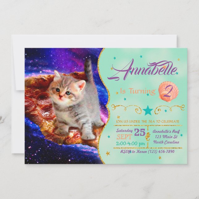 Convite Cats in space pizza (Frente)
