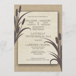 Convite Cattails Rustic Lake Wedding