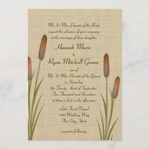 Convite Cattails Rustic Lake Wedding