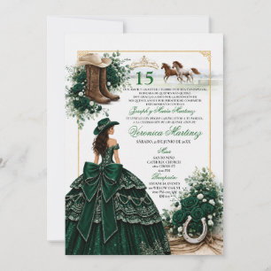 Convite Caubói Hunter Verde Vaquera Sweet 15 Escuro Esmera