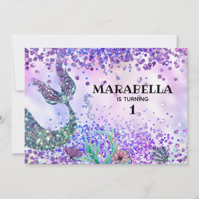 Convite *~* Cauda da Sereia - Festa de aniversário Arco-ír (Frente)