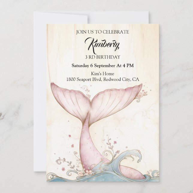 Convite Cauda de Baleia Rosa Caprichosa (Frente)