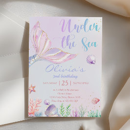 Convite Cauda de Sereia Abaixo do Mar Aniversário