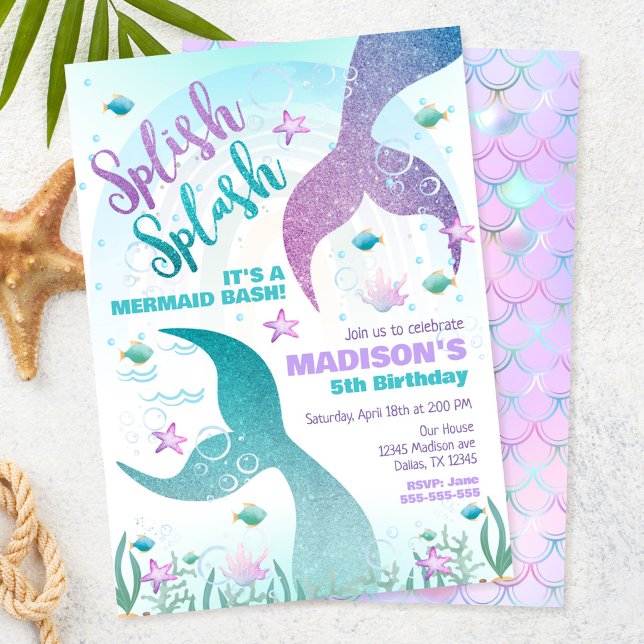 Convite Cauda de Sereia Debaixo da Festa de Aniversário na (Criador carregado)