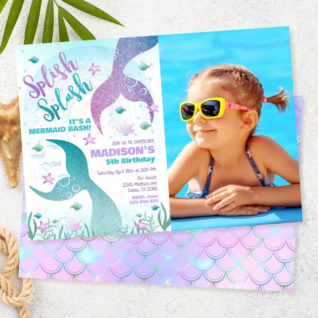Convite Cauda de Sereia Debaixo do Mar Aniversário na Pisc (Criador carregado)