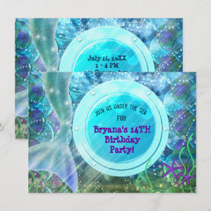 Convite Cauda de Sereia Mágica Festa de Aniversário Debaix