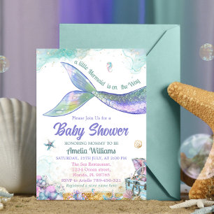Convite Cauda de Sereia Menina Bebê Roxo Azul Pastel
