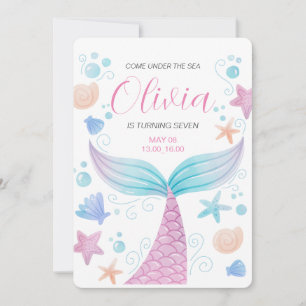 Convite Cauda de Sereia Sob o Mar Rosa Aniversário