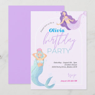 Convite Cauda de Sereia Sob o Mar Rosa Dourado Aniversário