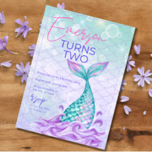 Convite Cauda de Sereia Sob o Mar Roxo Aniversário Meninas