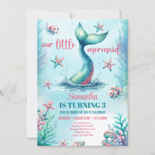 Convite Cauda de sereia turquesa em aquarela chique de ani