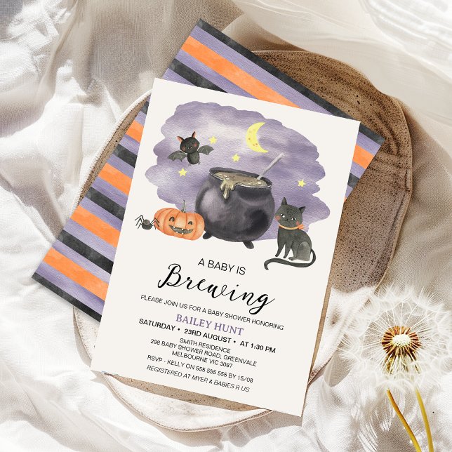 Convite Cauldron Halloween Baby Está Criando Chá de fralda (Halloween Baby Is Brewing Baby Shower Invitation, Halloween Themed Gender Neutral Baby Shower Invite)