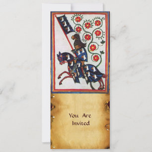 CONVITE CAVALEIRO AZUL A CAVALO PERGAMINHO MEDIEVAL