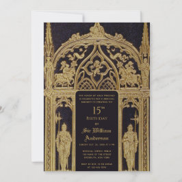 Convite Cavaleiro Medieval Pensava Aniversário Dourado Gót