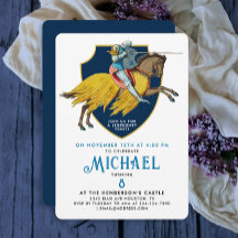 Cavaleiro na moda Azul Medieval Armado Em Cavalo