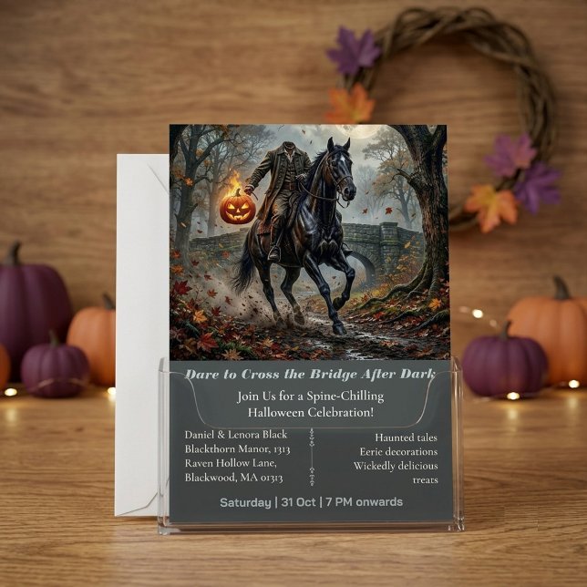 Convite Cavaleiro Sem Cabeça Sleepy Hollow Meia-Noite Hall (Headless Horseman Sleepy Hollow Midnight Halloween Invitation)