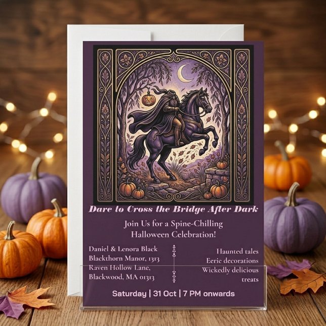 Convite Cavaleiro Sem Cabeça Sleepy Hollow Midnight Rider  (Headless Horseman Sleepy Hollow Midnight Rider Art Invitation)