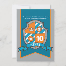 Convite Cavaleiros com escudo medieval crianças do 10º ani