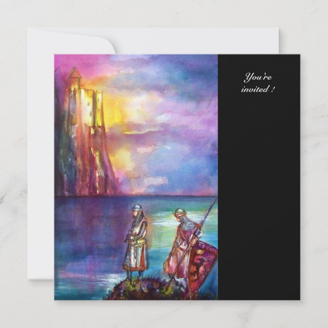 Convite Cavaleiros medievais PENDRAGON,Lago Sunset,Fantasi (Frente)