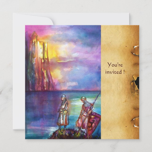Convite Cavaleiros Medievais PENDRAGON,Lago Sunset,Pergami (Frente)