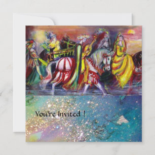 Convite CAVALEIROS, MÚSICA À NOITE, Brilhos Dourados Azuis