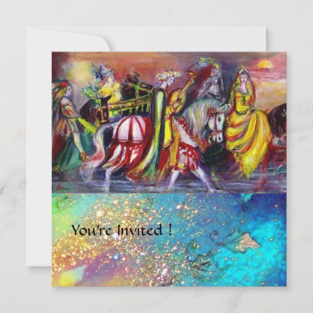 Convite CAVALEIROS, MÚSICA À NOITE, Dourados Gparkles Azui (Frente)