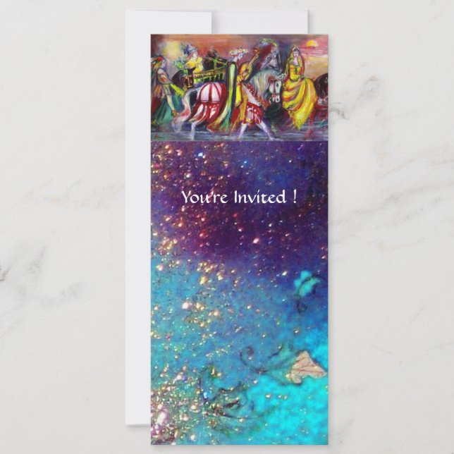 Convite CAVALEIROS, MÚSICA À NOITE, Faíscas Azuis Dourados (Frente)