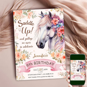 Convite Cavalgue o Cavalo Branco Menina Floral de 6º Anive