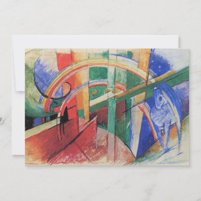 Convite Cavalo Azul com arco-íris por Franz Marc (Frente)