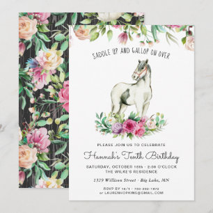 Convite Cavalo Bonito e Flores Aniversário de Madeira Rú