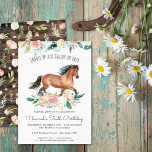 Convite Cavalo Bonito e Flores em Madeira Rústica de Anive