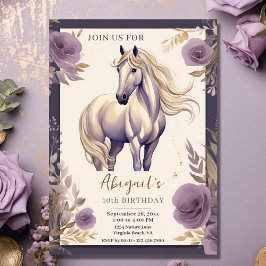 Convite Cavalo bonito e Flores Roxo e Dourado Aniversário