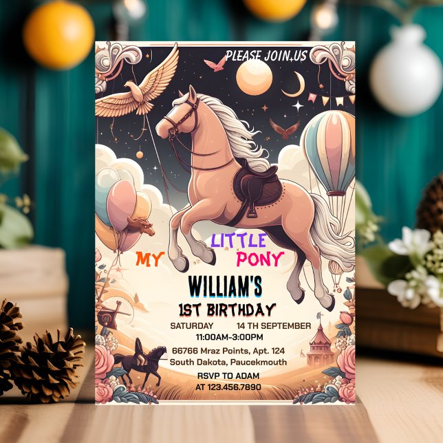 Convite cavalo bonito meu pequeno pônei primeiro primeiro  (Criador carregado)