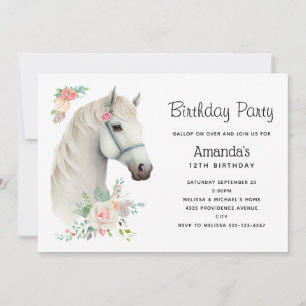 Convite Cavalo Branco Elegante Boho Floral Aniversário