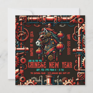 Convite Cavalo de Ano Novo Chinês Steampunk