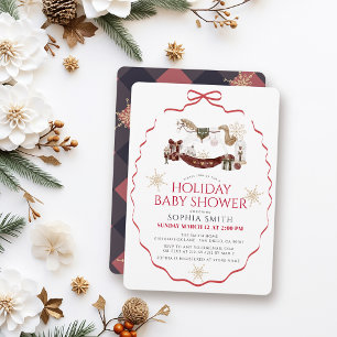 Convite Cavalo de Balanço com Laço Vermelho no Natal Baby 