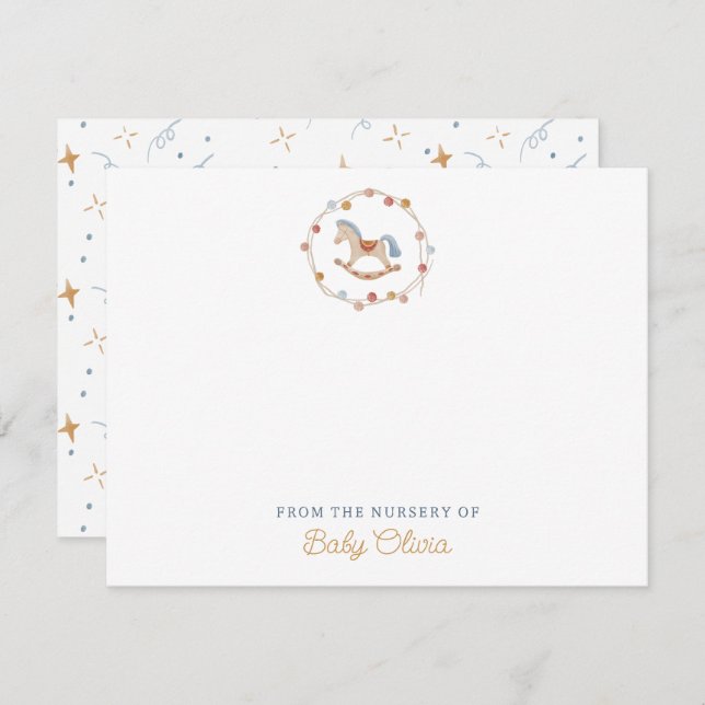 Convite cavalo de balanço, pom-poms, do berçário da carta (Frente/Verso)